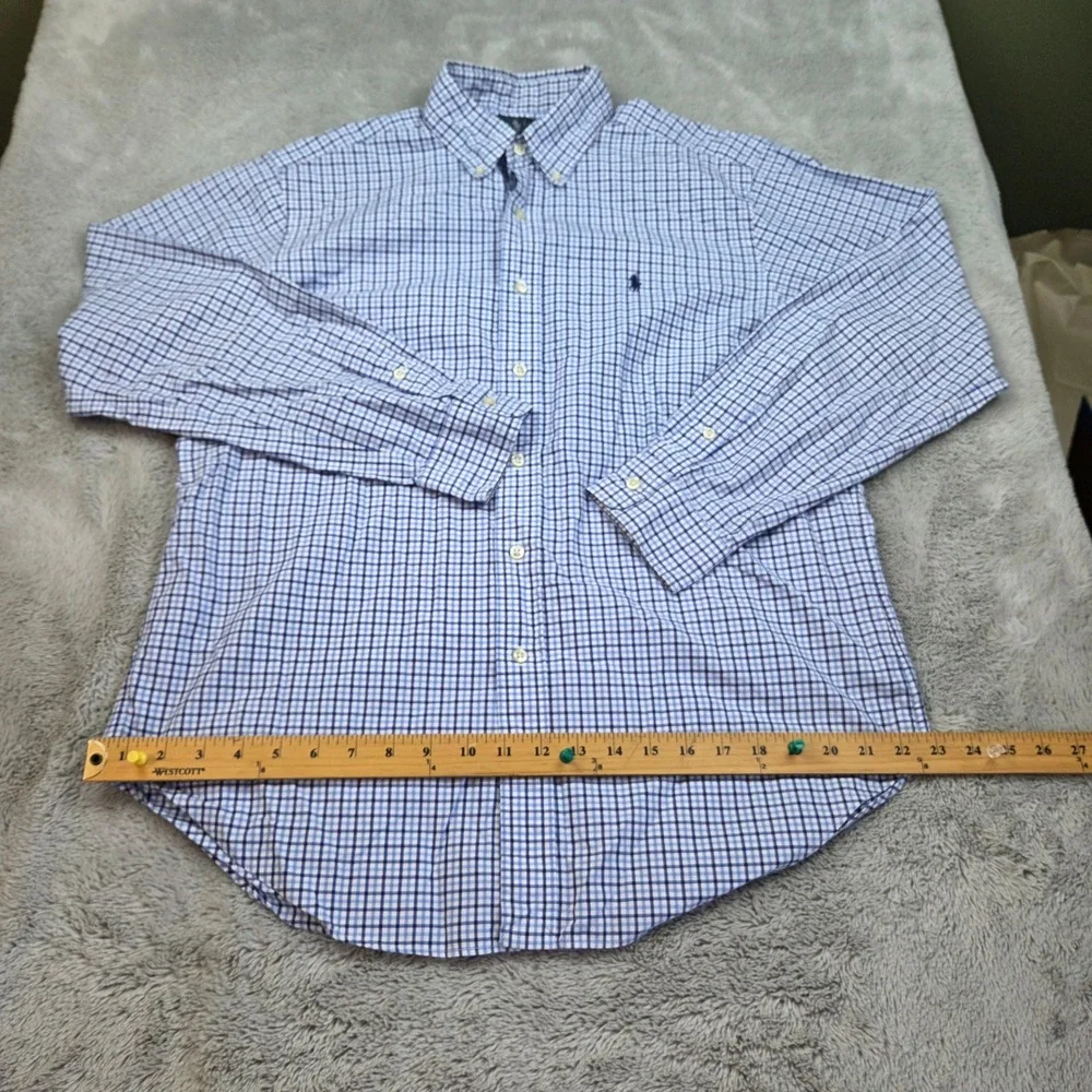 Ralph Lauren Button Down Shirt Mens L Classic Fit Gingham Check Blue and White